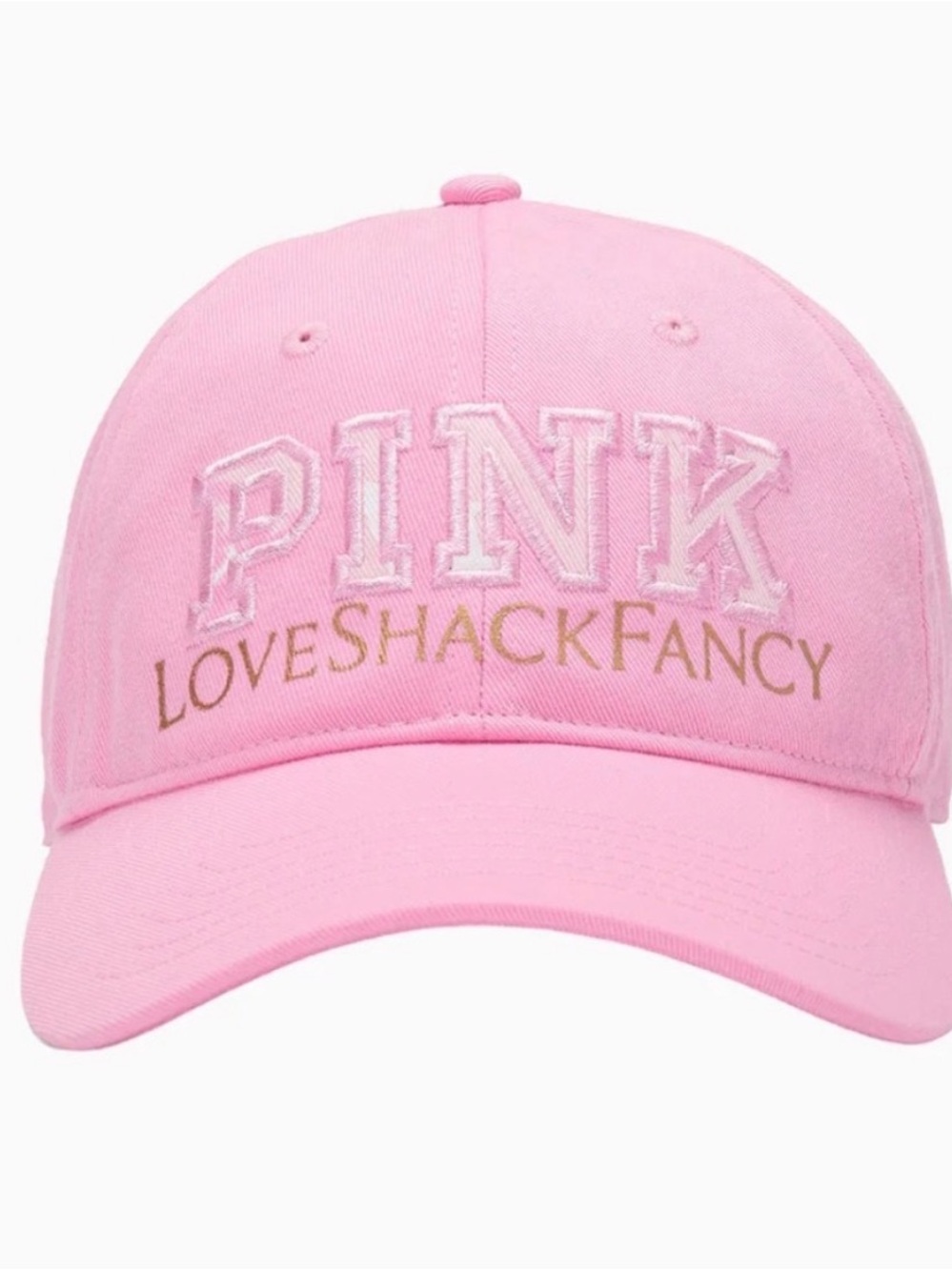 LoveShackFancy Pink Baseball Cap with Gold Logo Embroidery